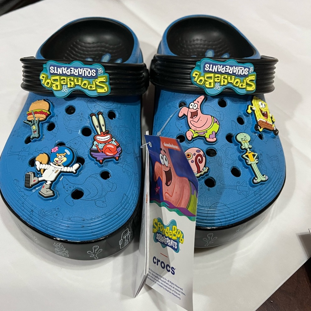 SOLD!!!!! CROCS Kids SpongeBob Blue Slippers